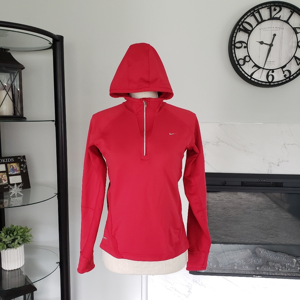 Nike Dri Fit Thermal Half Zip Hoodie Red  Size Small